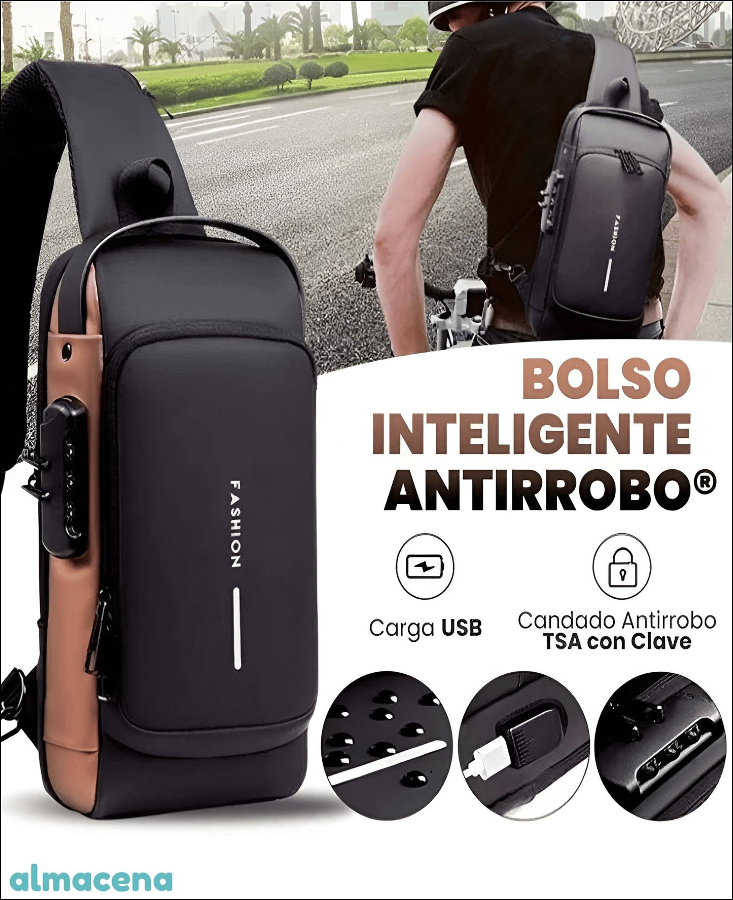 Bolso Cruzado Bandolera Antirrobo Impermeable Con Usb