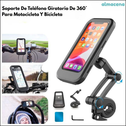 Soporte Para Teléfono Para Motocicleta Y Bicicleta, Rotación De 360° Con Pantalla Impermeable