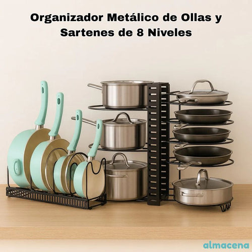 Organizador Metálico de Ollas y Sartenes de 8 Niveles – Orden Inteligente para Tu Cocina