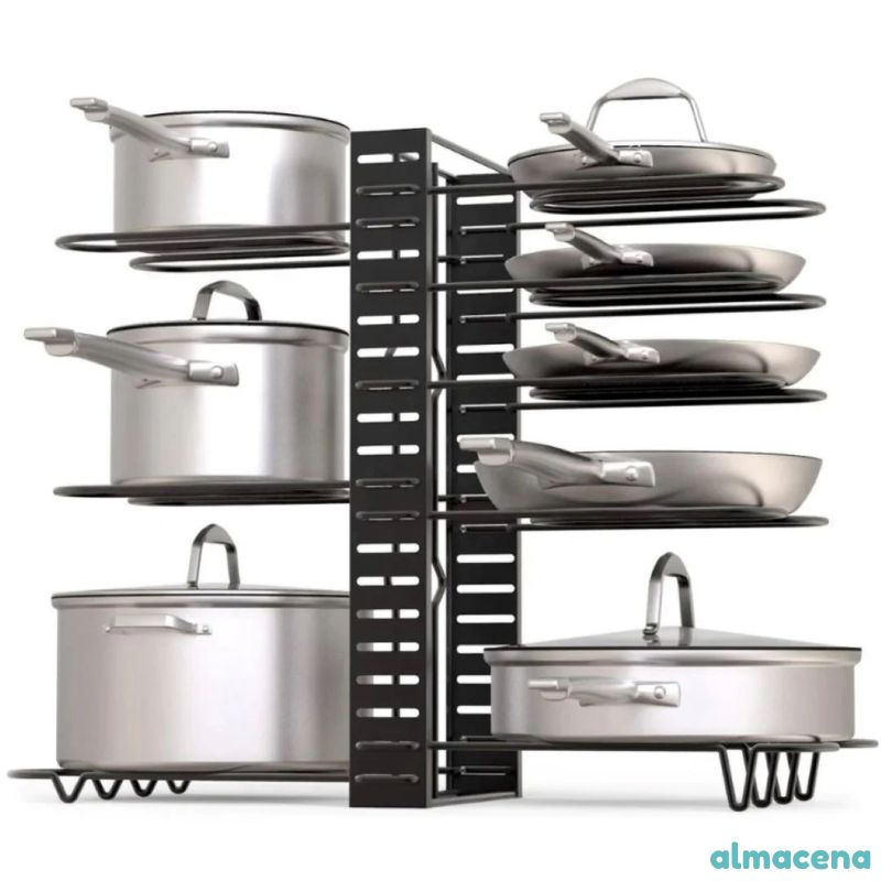 Organizador Metálico de Ollas y Sartenes de 8 Niveles – Orden Inteligente para Tu Cocina