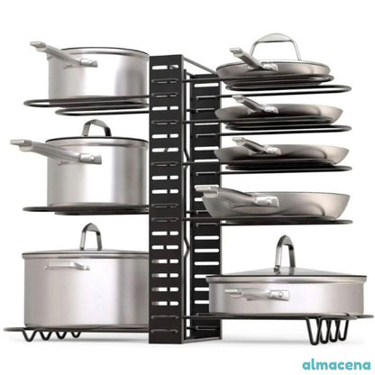 Organizador Metálico de Ollas y Sartenes de 8 Niveles – Orden Inteligente para Tu Cocina