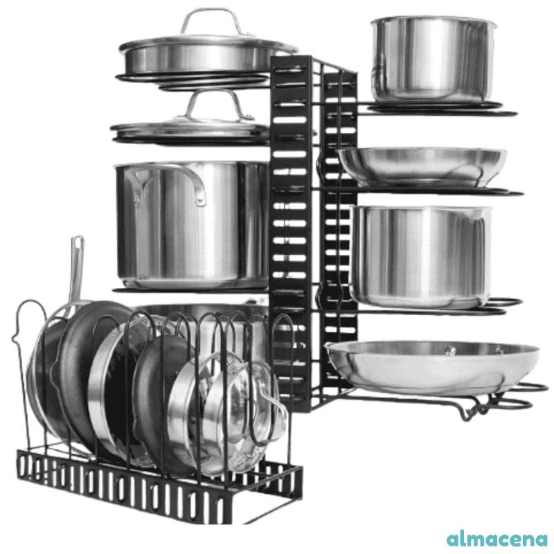 Organizador Metálico de Ollas y Sartenes de 8 Niveles – Orden Inteligente para Tu Cocina